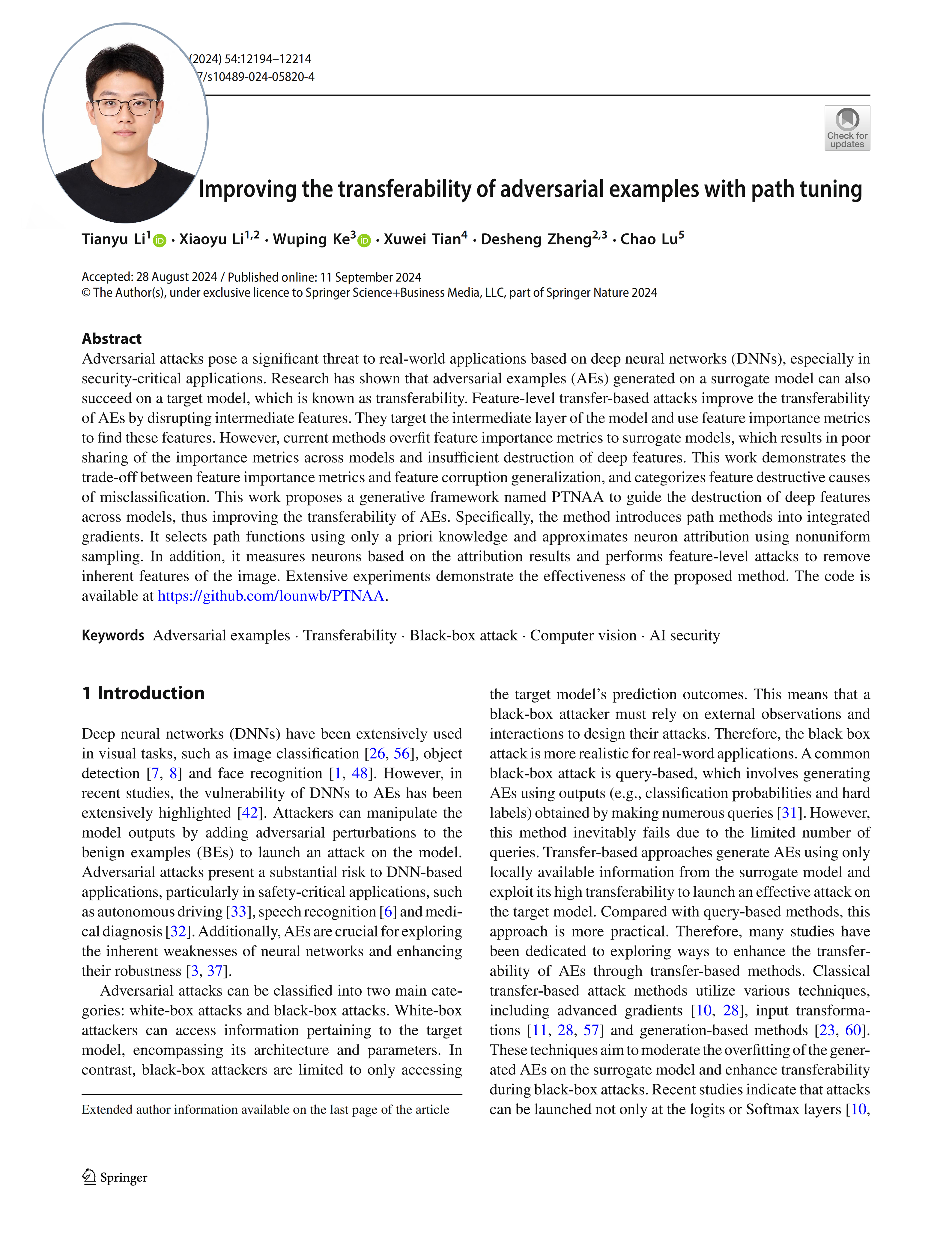 Improving the transferability of adversarial examples with path tuning ...